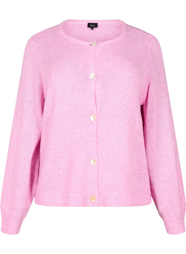 Gebreide cardigan met wol en knoopsluiting, Begonia Pink Mel., Packshot image number 0