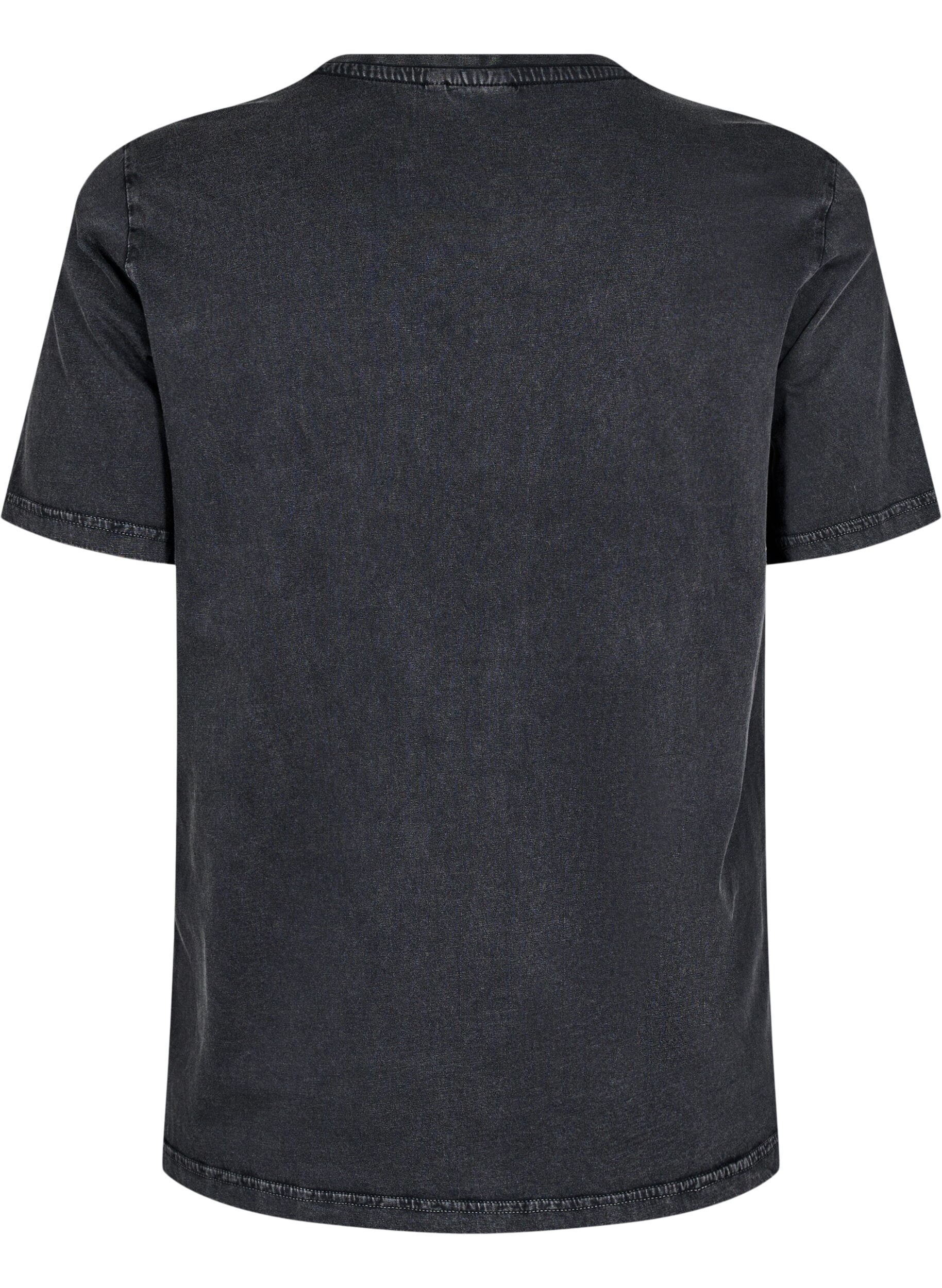 Zizzi T-shirt met oogjes en print, Grey Washed , Packshot image number 1