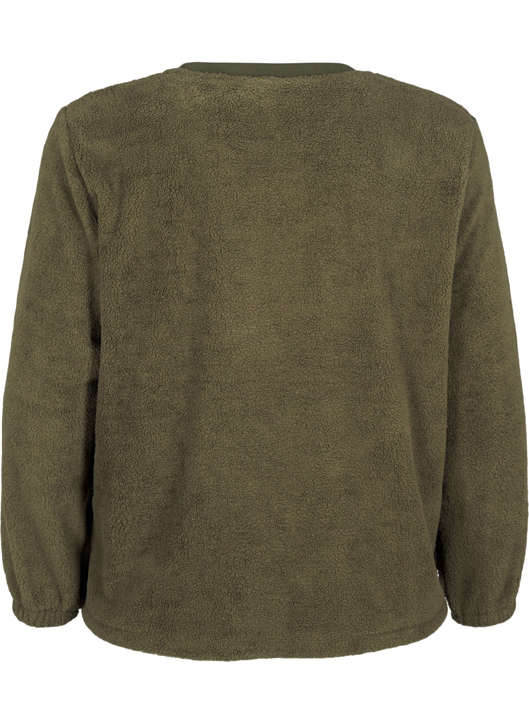 Zizzi Losse teddyblouse met ronde hals, Forest Night, Packshot image number 1