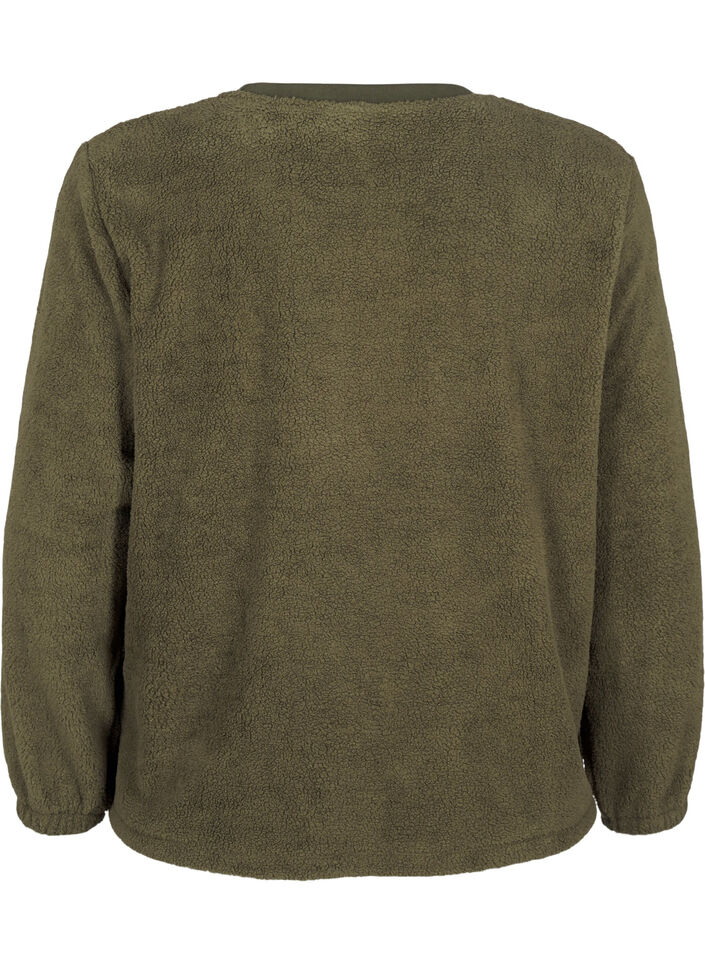 Losse teddyblouse met ronde hals, Forest Night, Packshot image number 1