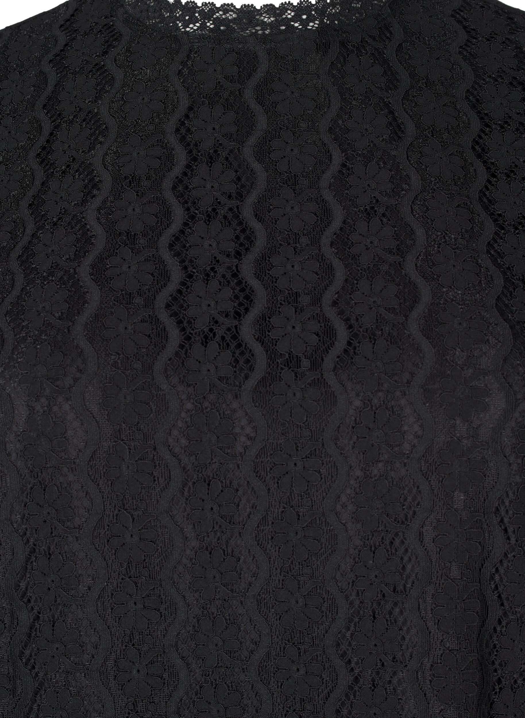 Zizzi Kanten top met ruchesdetails, Zwart, Packshot image number 2