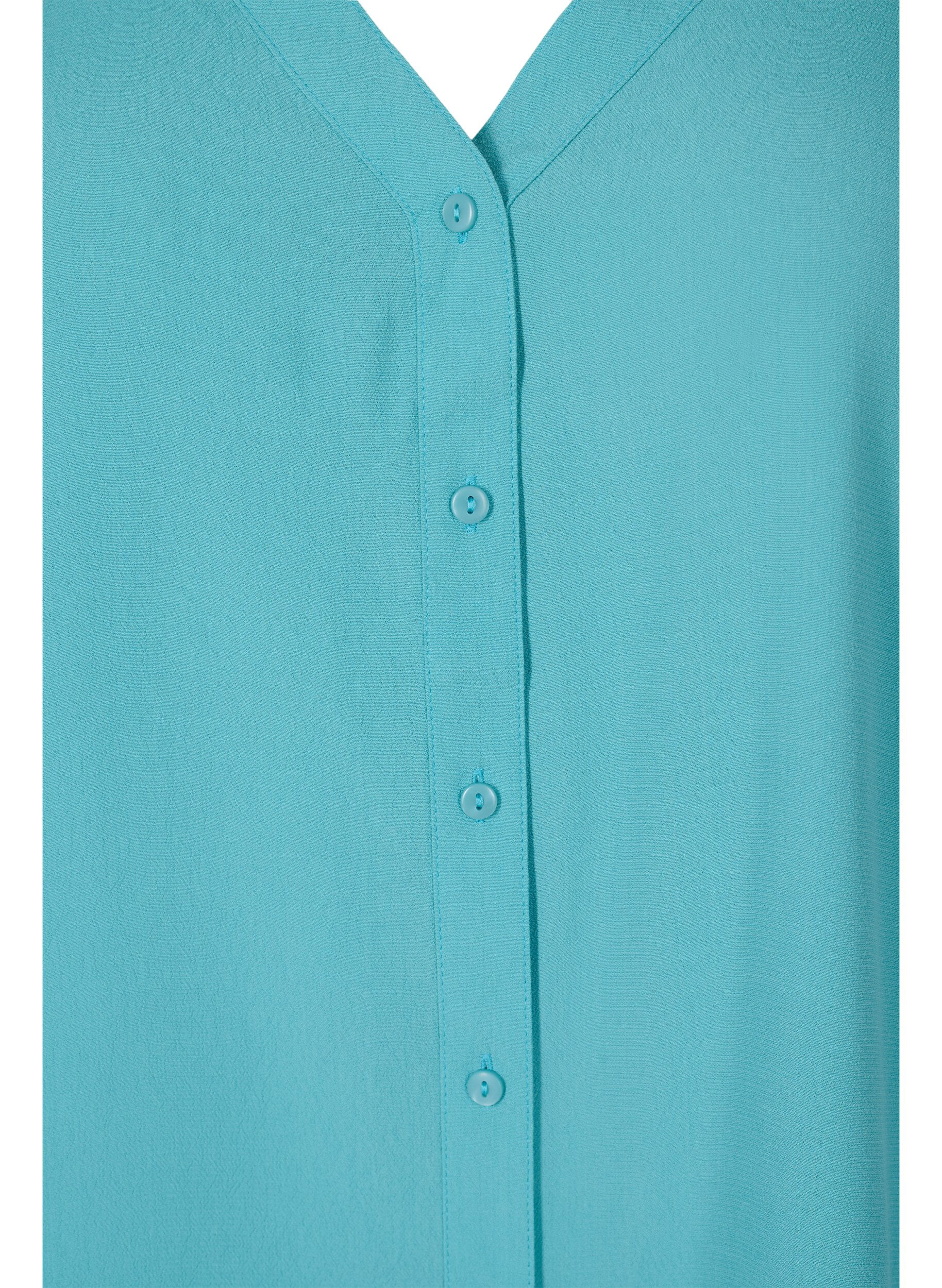 Zizzi Viscose top met  knopen, Aqua Sea, Packshot image number 2