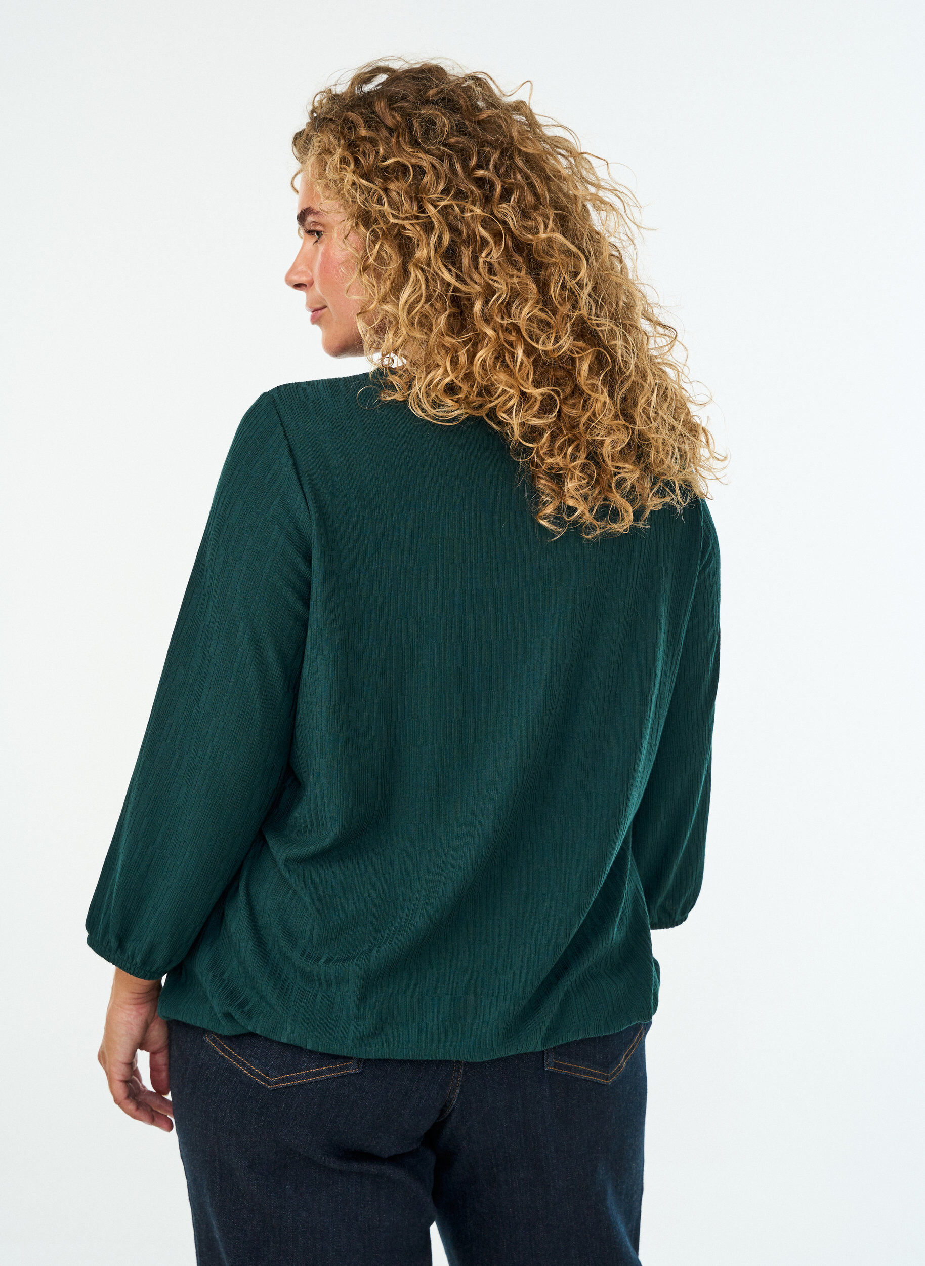 ZizziBlouse met textuur en 3/4 mouwen, Groen, Model image number 2