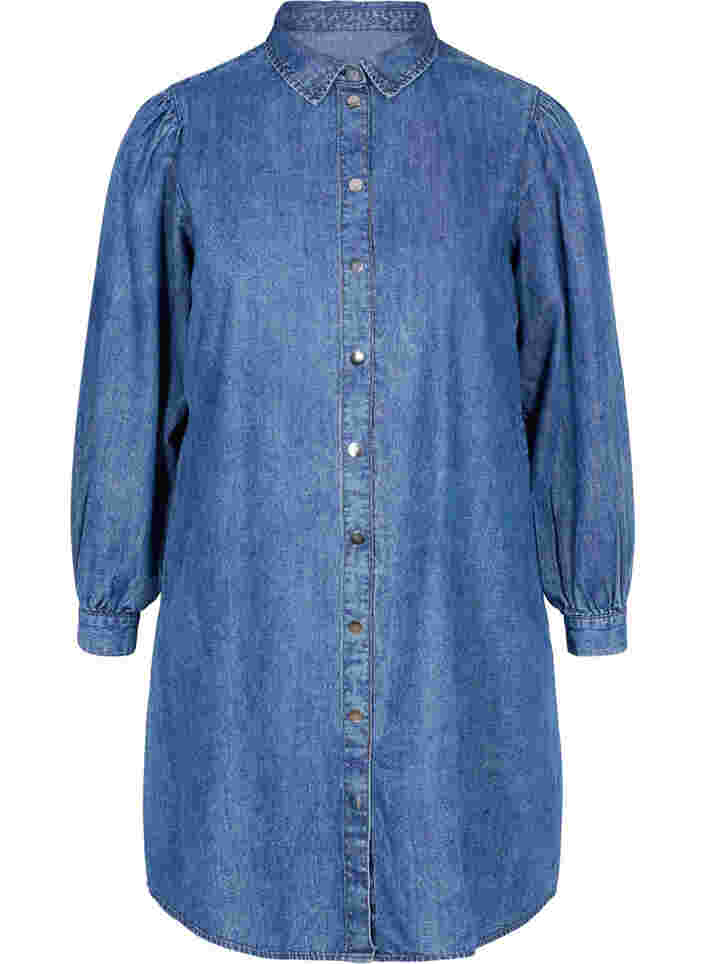 Denim shirtjurk van katoen, Dark blue denim, Packshot image number 0