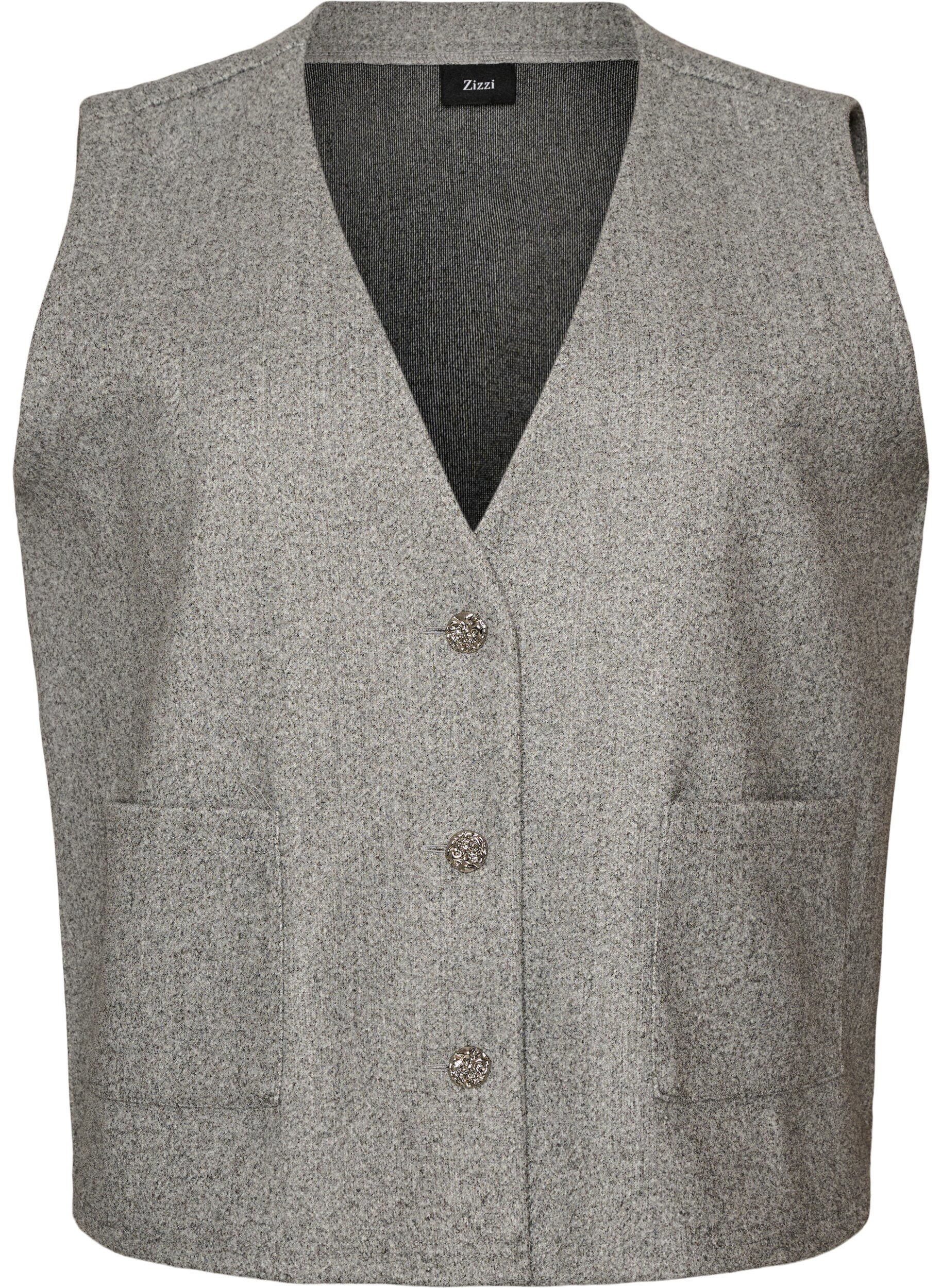 ZizziV-hals gilet met knopen, Grijs, Packshot image number 0