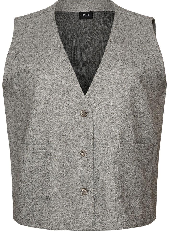 V-hals gilet met knopen, Grijs, Packshot image number 0