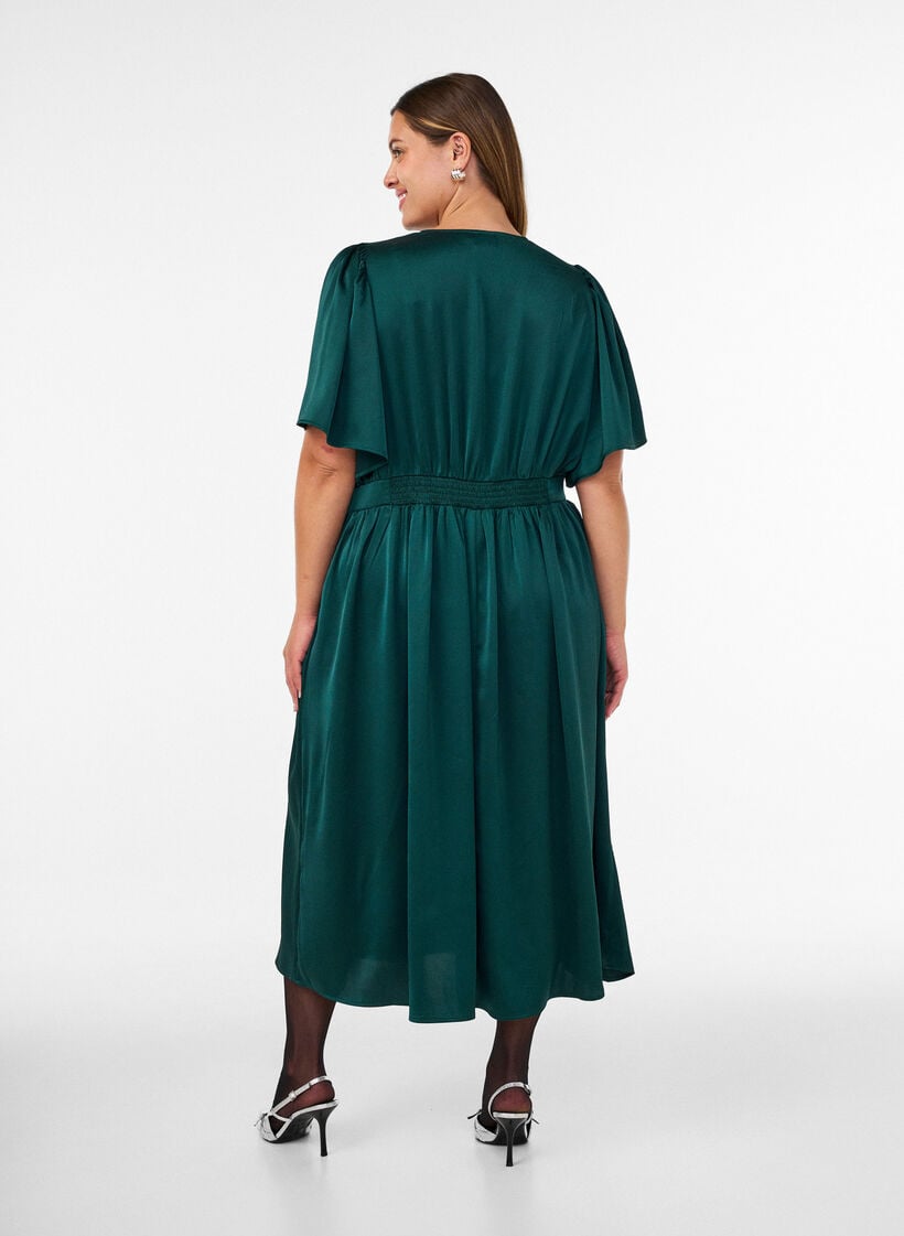 Empire feestjurk in midi lengte, Groen, Model image number 1