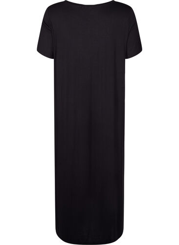 Midi-jurk van viscose met korte mouwen, Black, Packshot image number 1
