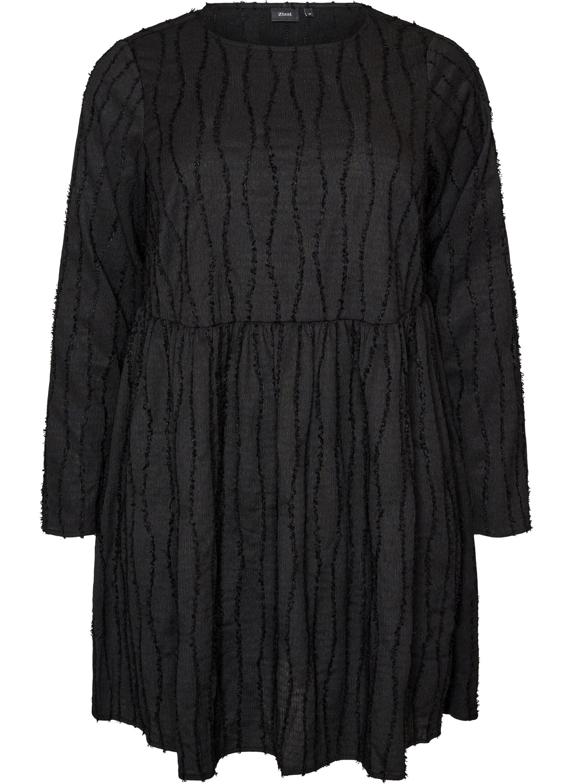 ZizziKorte jerseyjurk met een golvend textuurpatroon, Zwart, Packshot image number 0