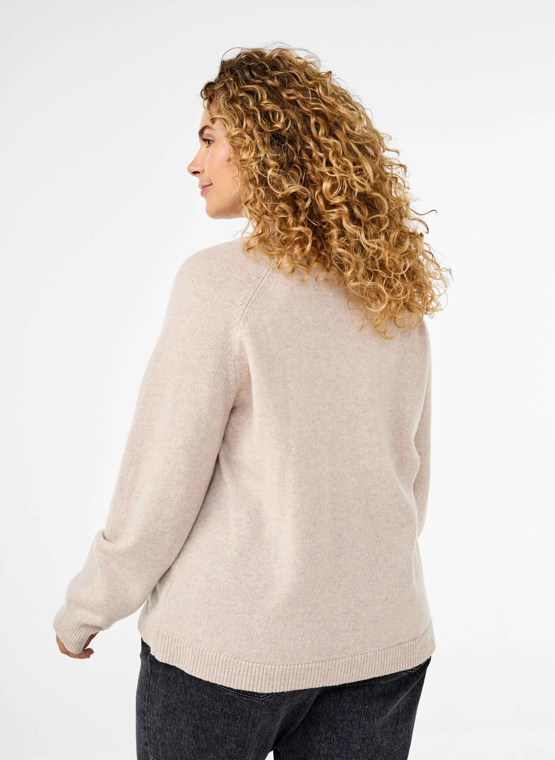 Zizzi Gebreide cardigan in merinowol, Pumice Stone Mel., Model image number 1