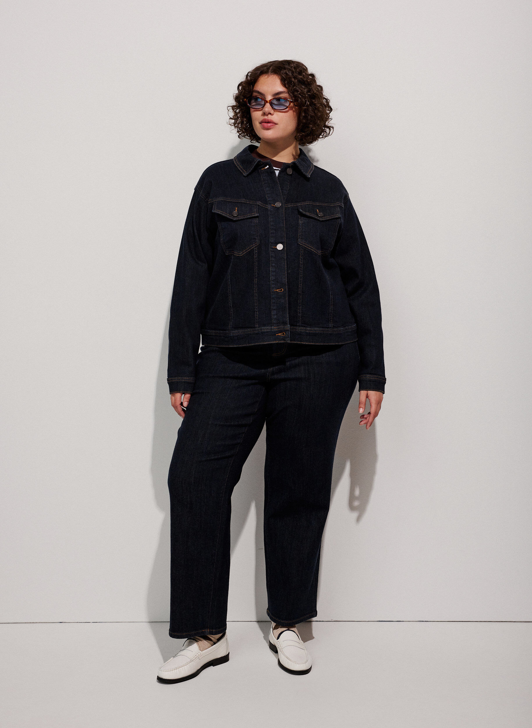ZizziKlassiek denimjack met contrasterend stiksel, Blauw, Model image number 1