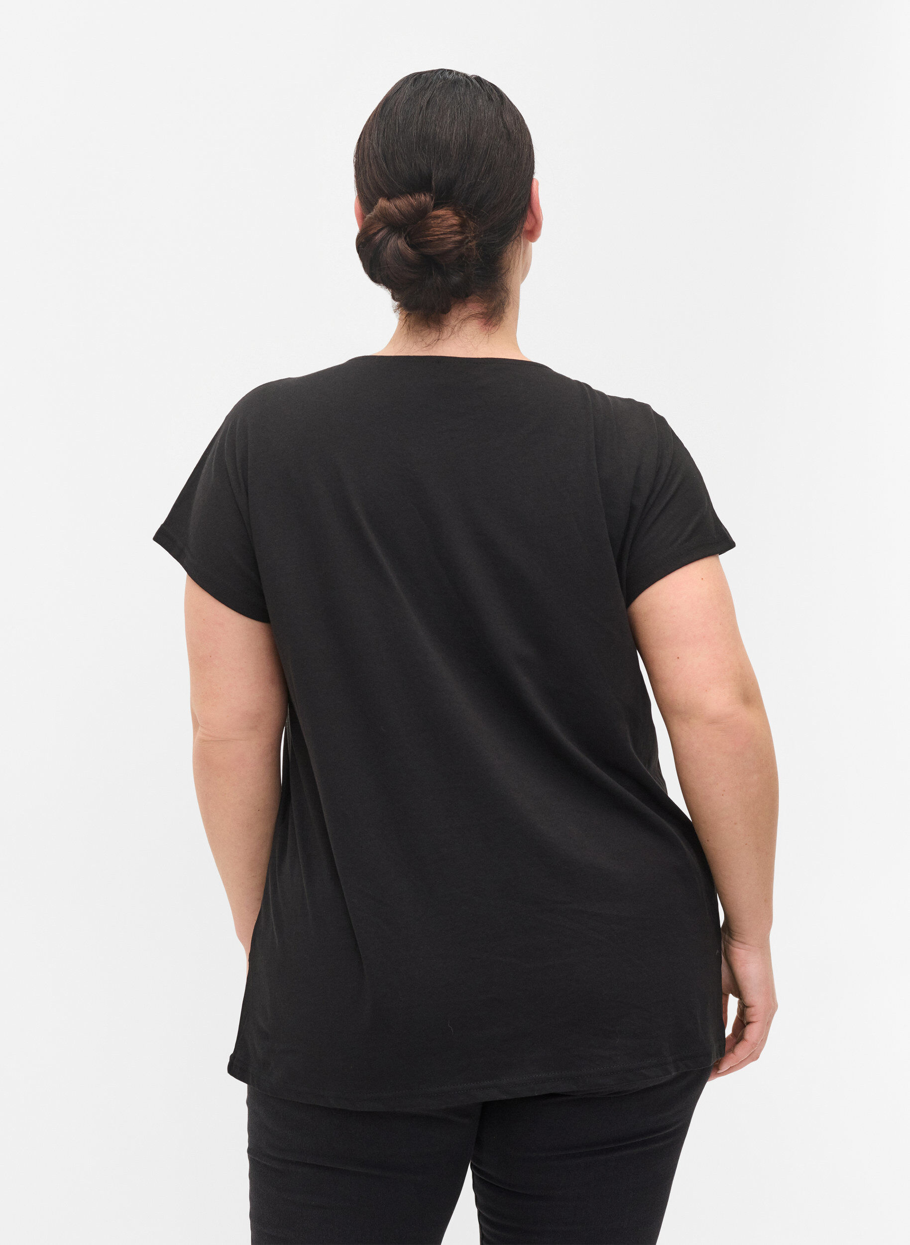 Zizzi T-shirt met mix van katoen, Black, Model image number 2