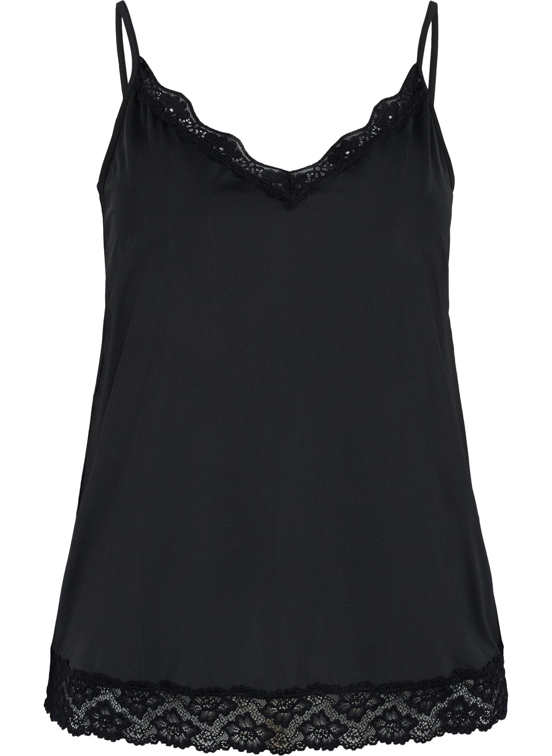 Zizzi Pyjama top met kanten details, Black, Packshot image number 0