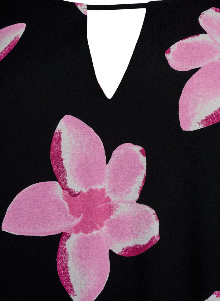 Korte mouw visrose Blouse met print, Zwart, Packshot image number 2