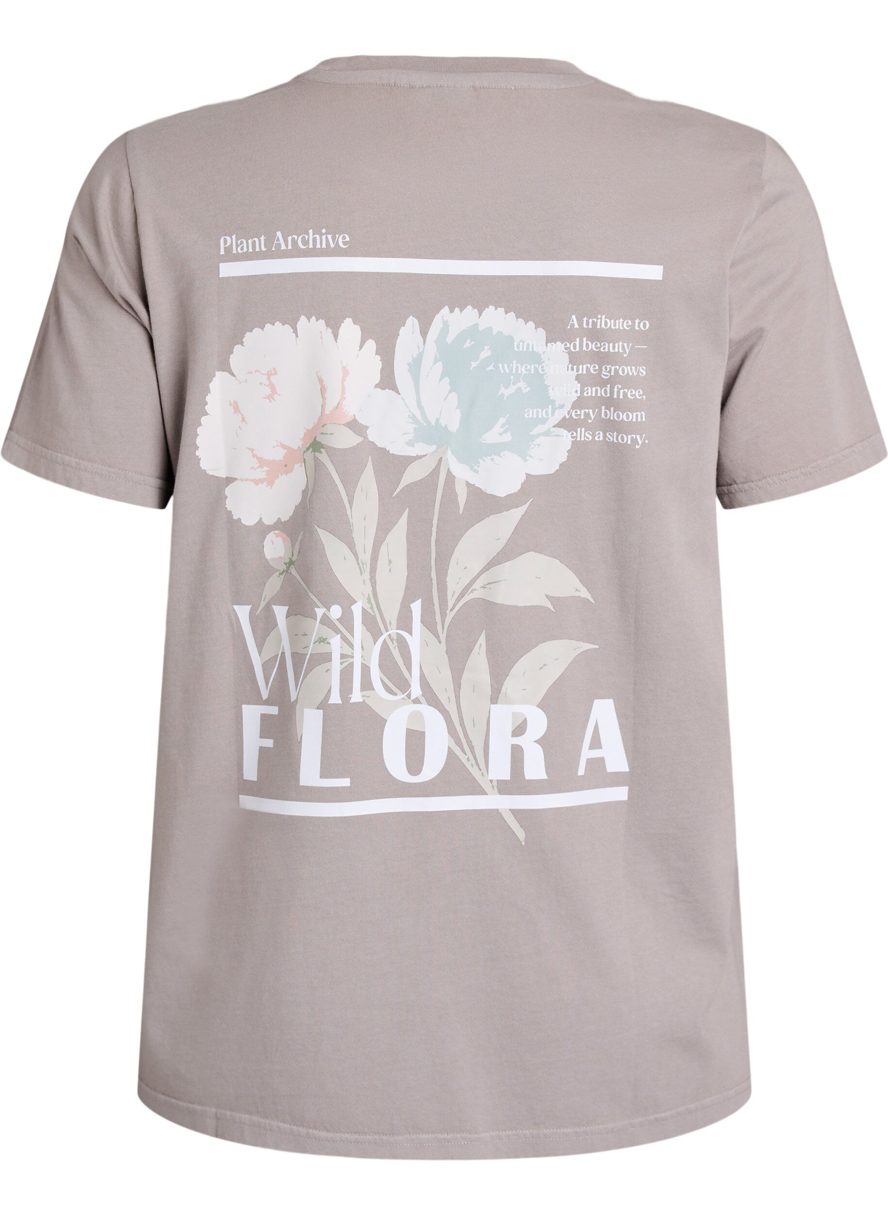 Zizzi Katoenen T-shirt met print op de voorkant en achterkant, Grijs, Packshot image number 1
