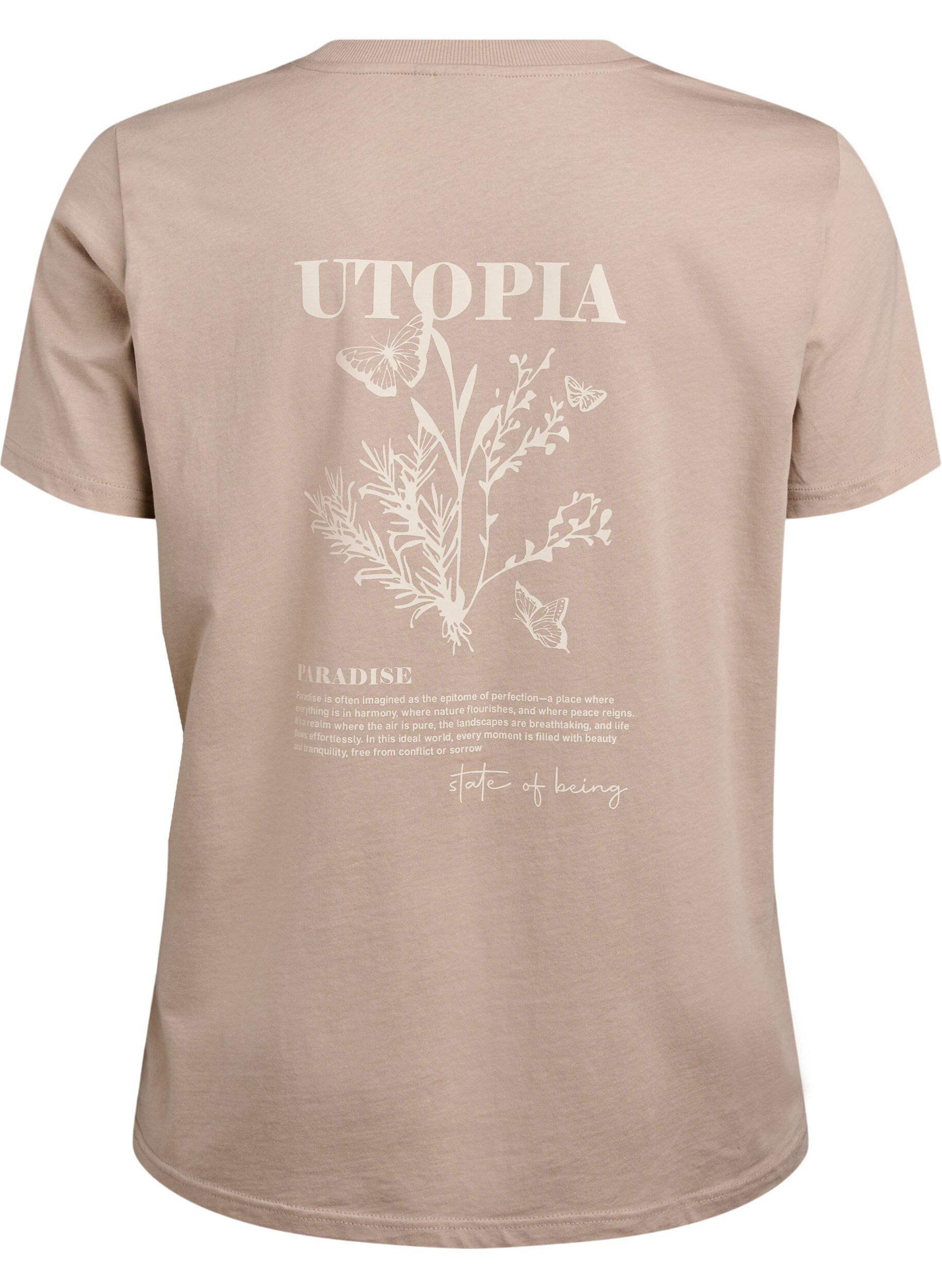 Zizzi T-shirt met tekstprint en ronde hals, Bruin, Packshot image number 1