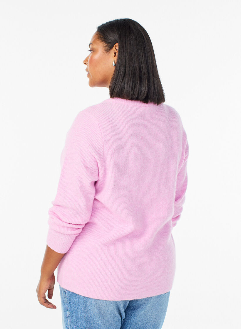 Gem&ecirc;leerde gebreide blouse met ronde hals, Roze, Model image number 2