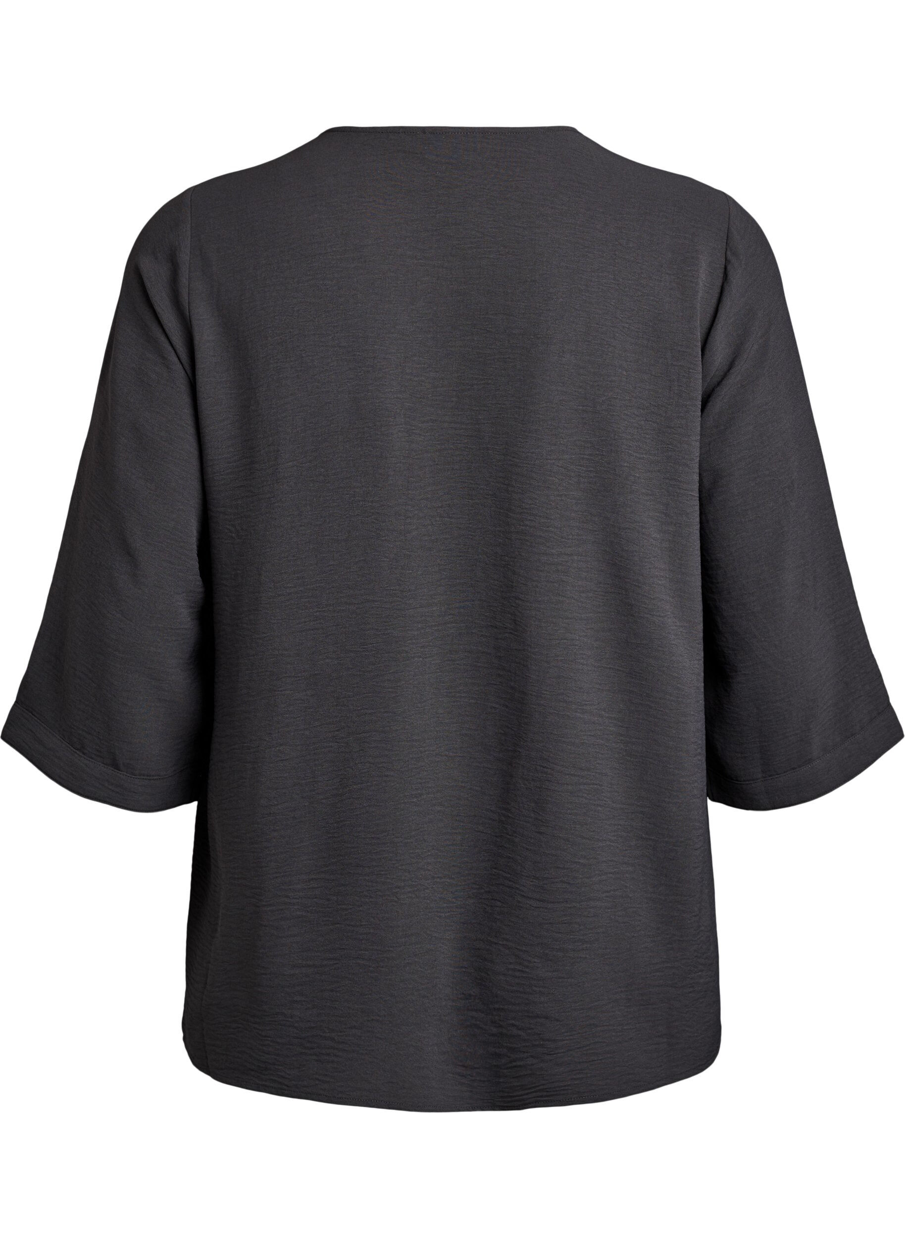 ZizziShirtblouse met V-hals en 3/4 mouwen, Grijs, Packshot image number 1