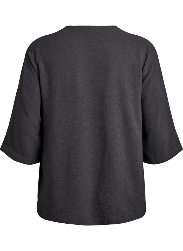 Shirtblouse met V-hals en 3/4 mouwen, Grijs, Packshot image number 1