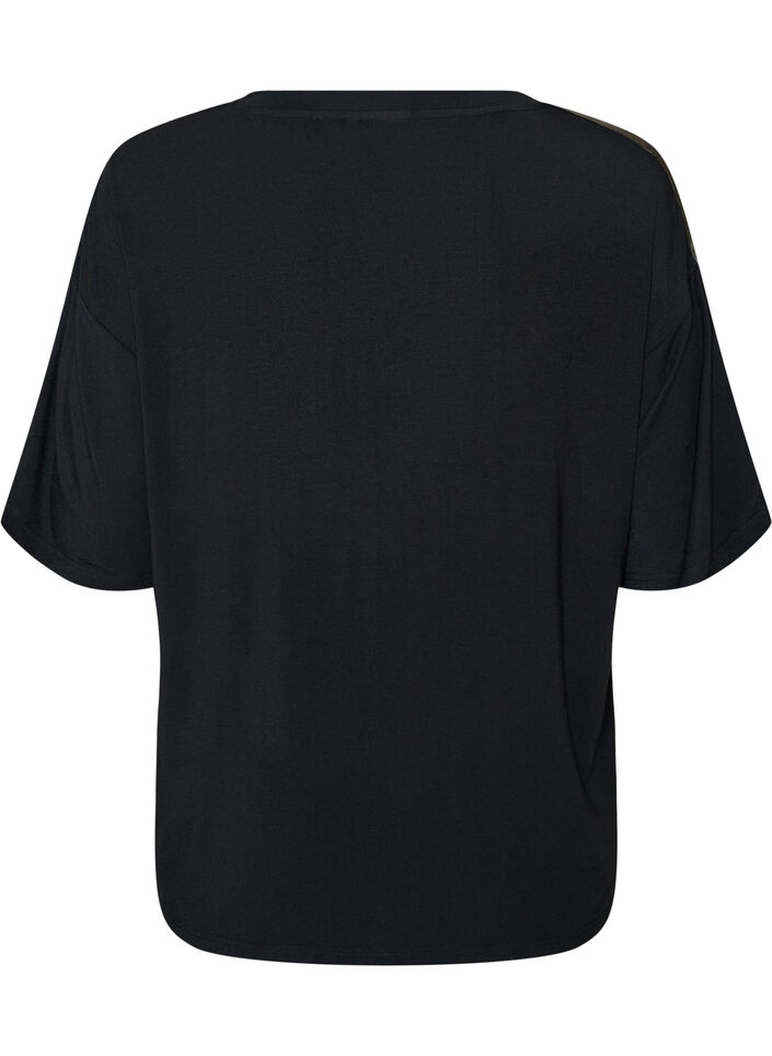 Nacht T-shirt met contrasterende band, Zwart, Packshot image number 1