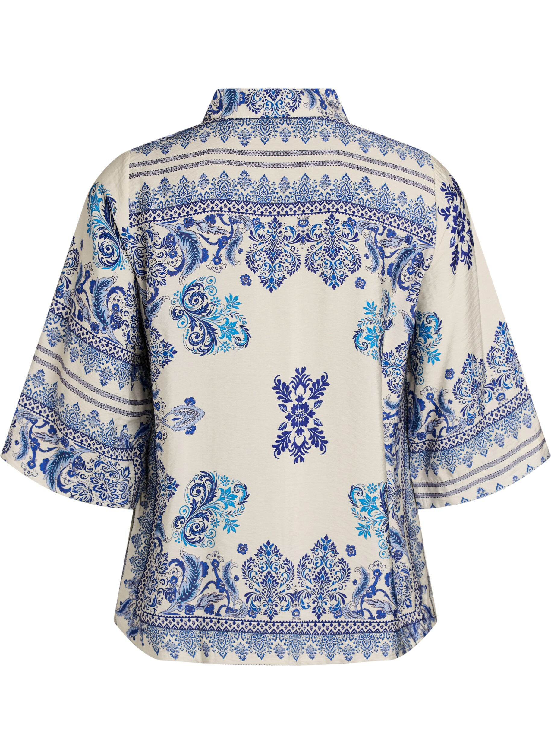 Zizzi Viscose blouse met 3/4-mouwen en patroon, Blauw, Packshot image number 1