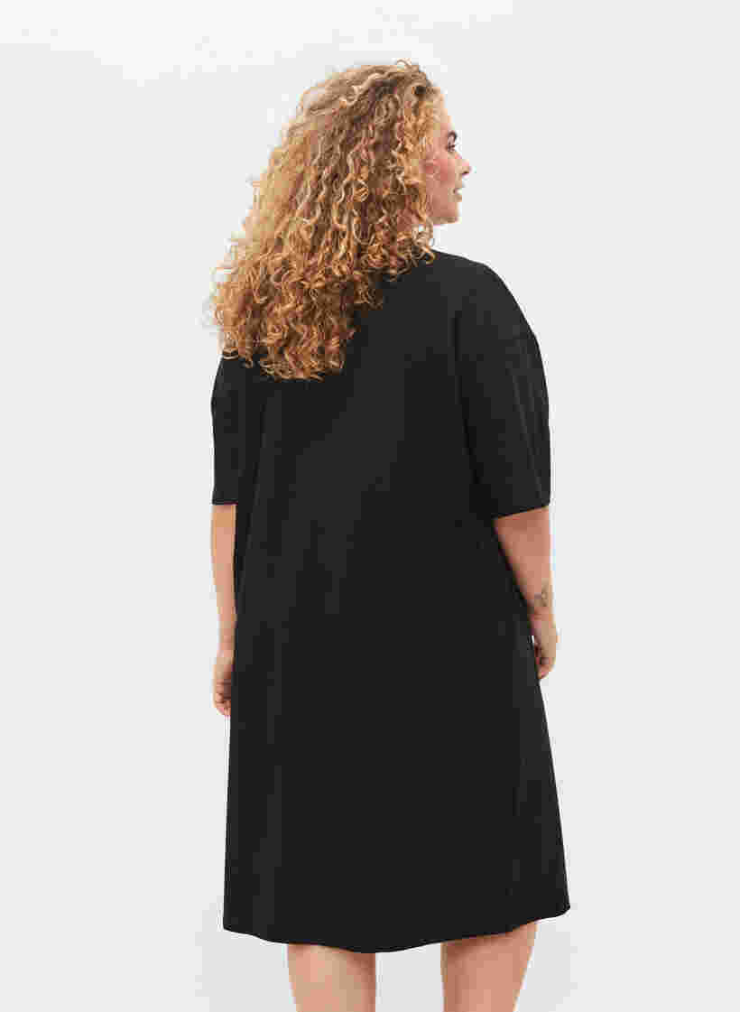 Katoenen jurk met korte mouwen en splitjes, Black, Model image number 1