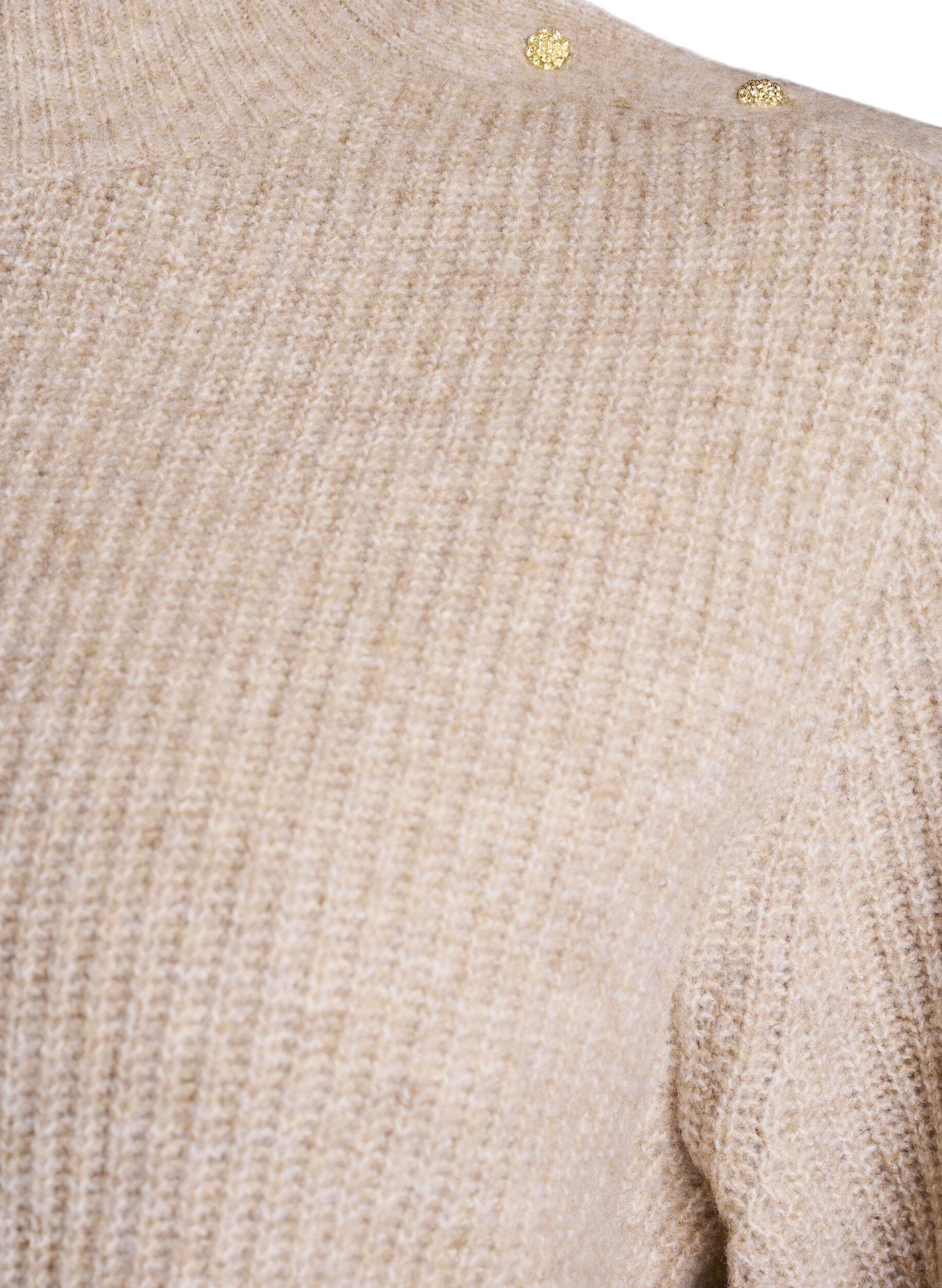 ZizziGeribde trui met pofmouwen en knopen, Beige, Packshot image number 2