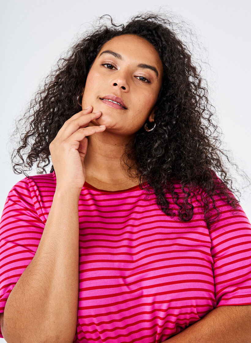 T-shirt met TENCEL™ Lyocell en strepen, Roze, Image image number 0