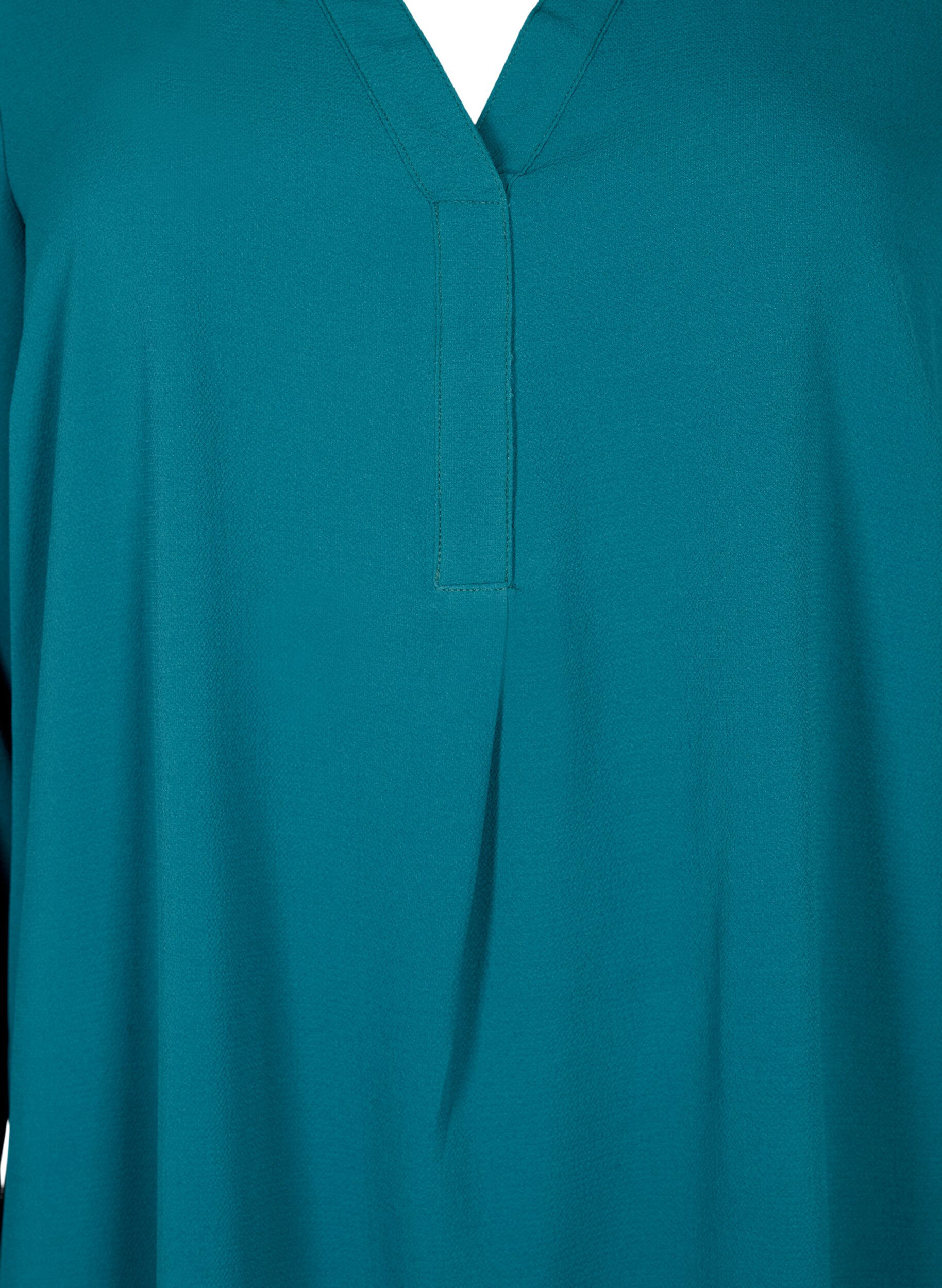 Zizzi Jurk met lange mouwen en V-hals, Deep Teal, Packshot image number 2