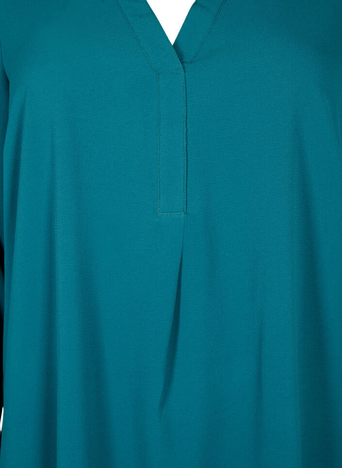 Jurk met lange mouwen en V-hals, Deep Teal, Packshot image number 2