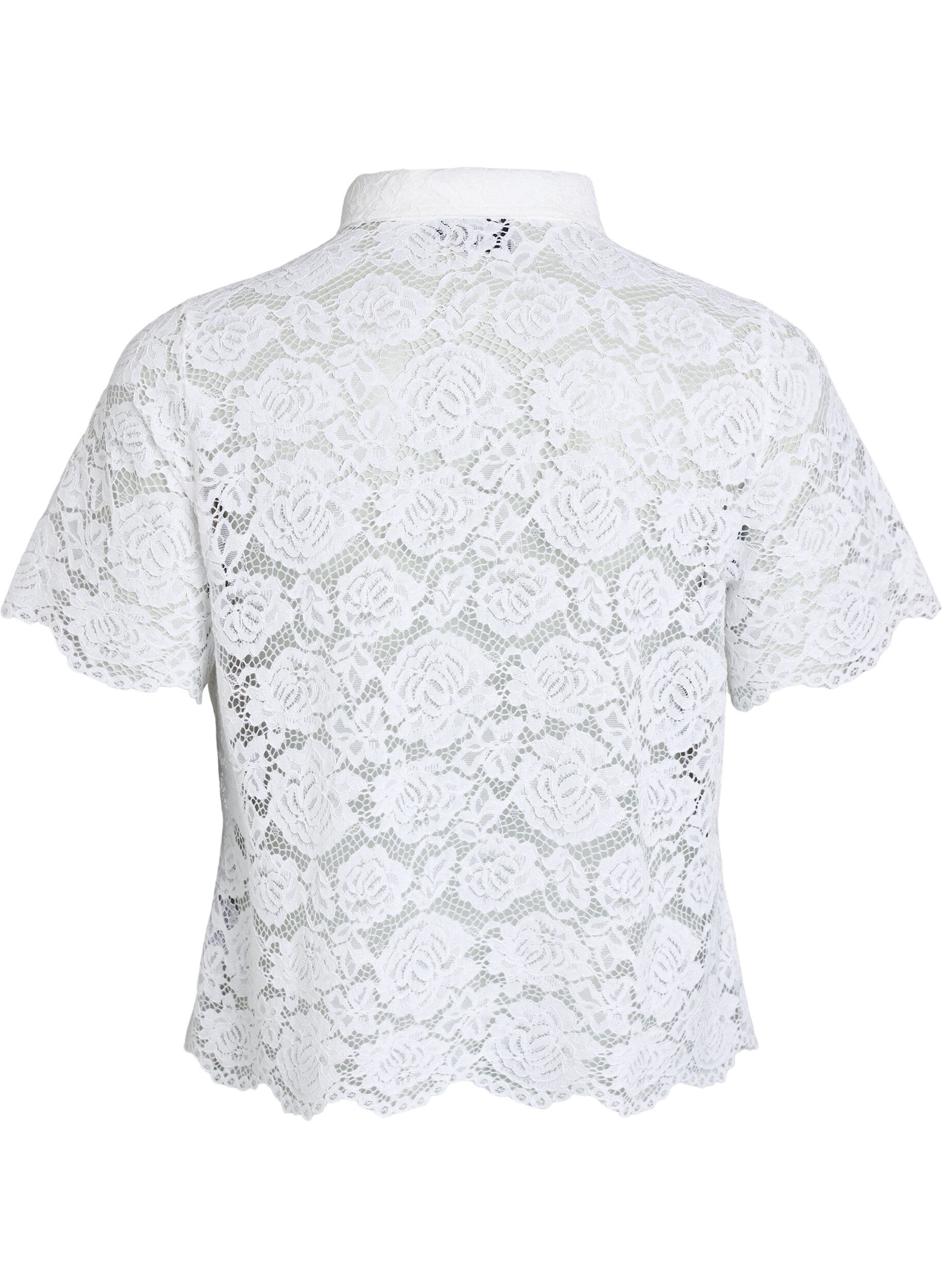 Zizzi Kanten shirt blouse met parelknopen, Wit, Packshot image number 1