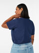 T-shirt van biologisch katoen met open broderie, Blauw, Model image number 2