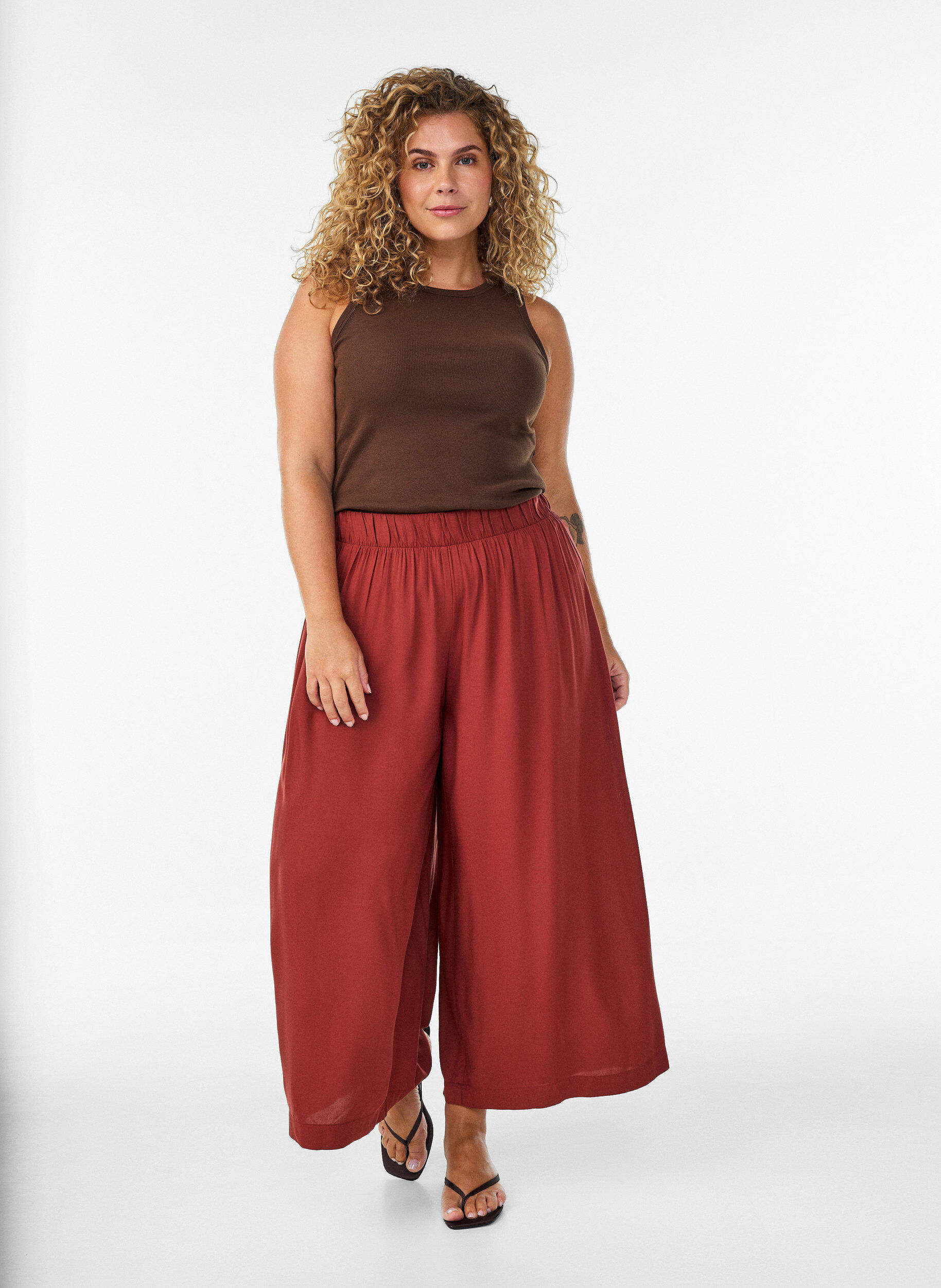 ZizziCulotte in viscose met een high waist en wijde pijpen, Rood, Model image number 0