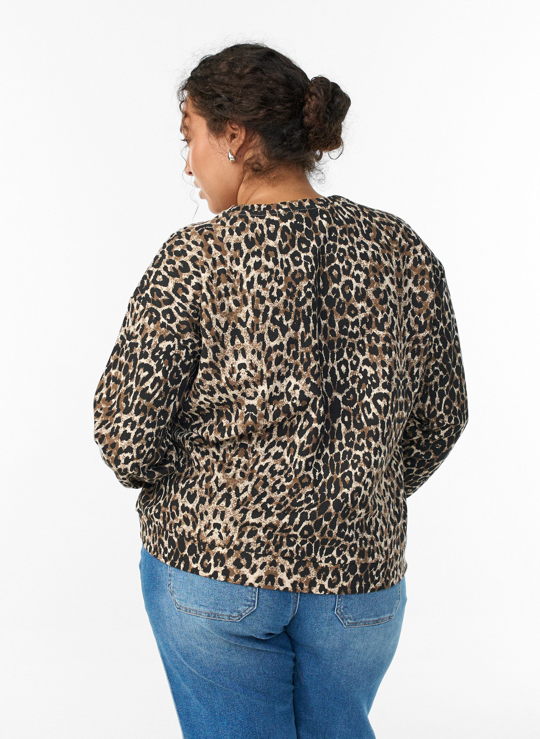 Zizzi Sweatshirt met luipaardprint en statementprint, Bruin, Model image number 2