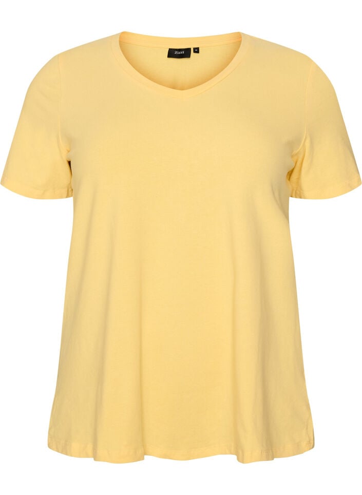 Basic t-shirt in effen kleur met katoen, Geel, Packshot image number 0