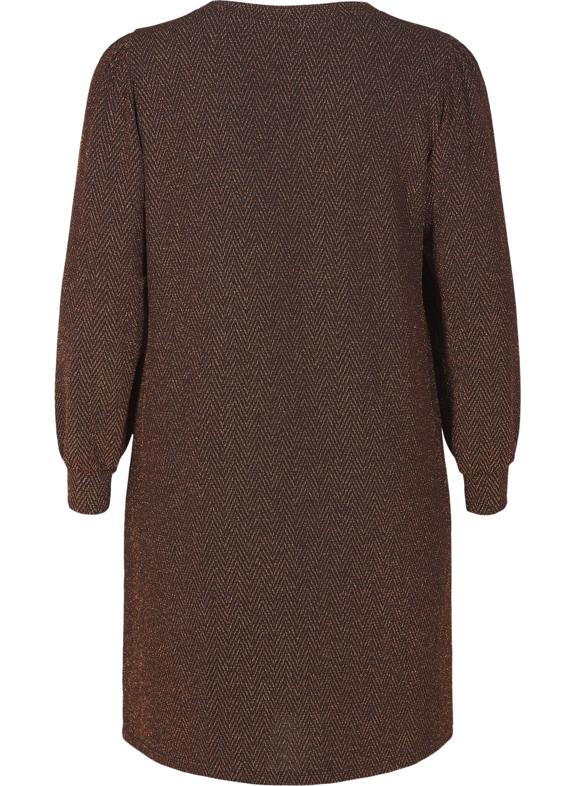 Zizzi Jurk met zigzagpatroon en glitter, Copper ZigZagShimmer, Packshot image number 1