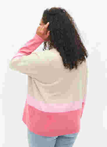 Gestreepte gebreide trui met ronde halslijn, Hot Pink Comb, Model image number 1