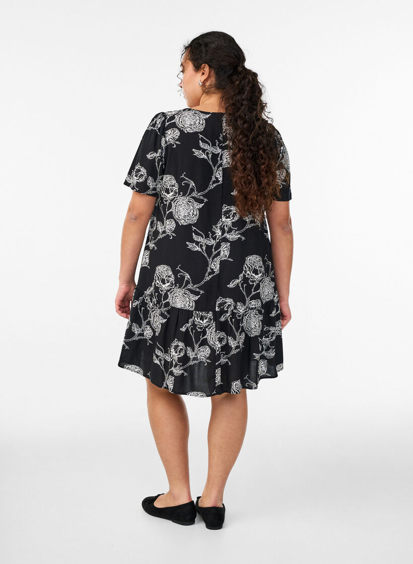 Viscose jurk met snijlijn, Zwart, Model image number 2