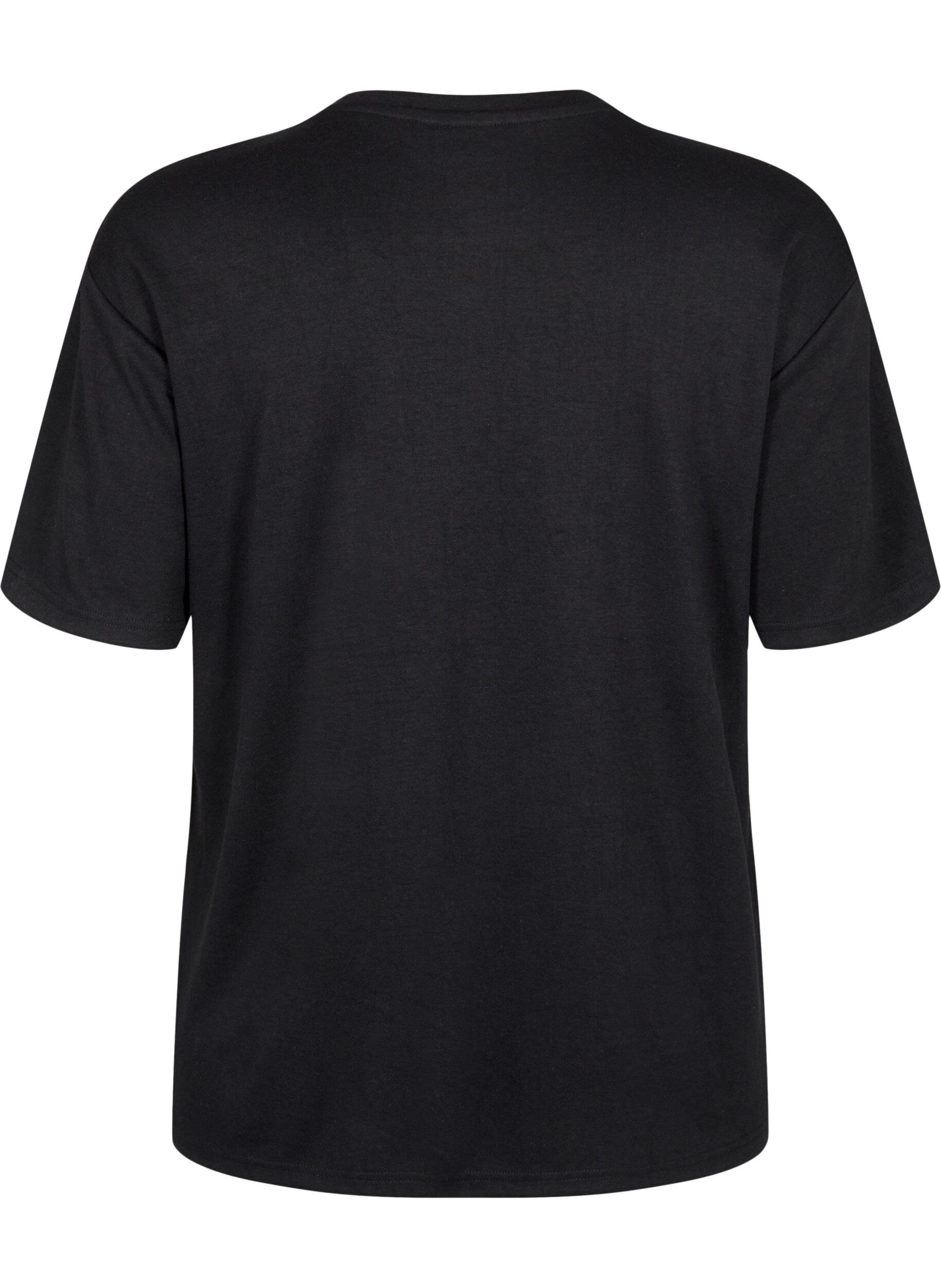 ZizziT-shirt met strass-steentjes en ronde hals, Zwart, Packshot image number 1