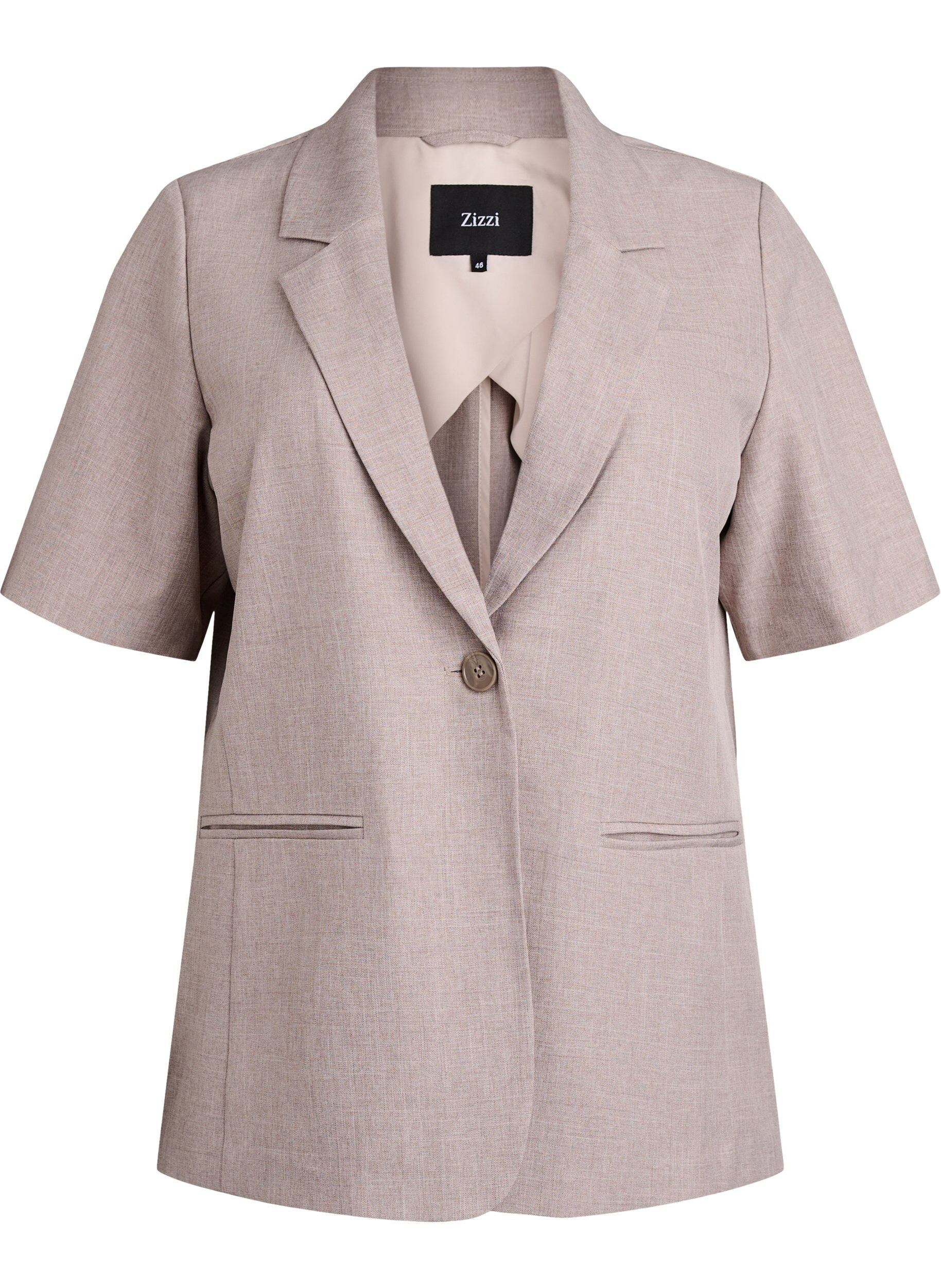 Zizzi Blazer met korte mouwen en revers, Bruin, Packshot image number 0