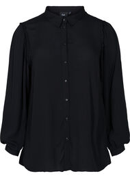Viscose blouse met ruche details en lange mouwen, Black