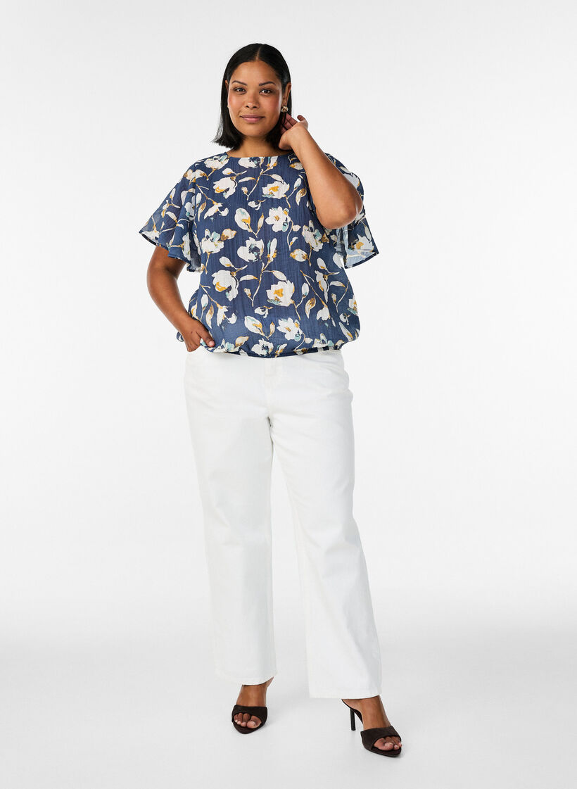 Blouse met ballonavorm en vleermuismouwen, Blauw, Model image number 1