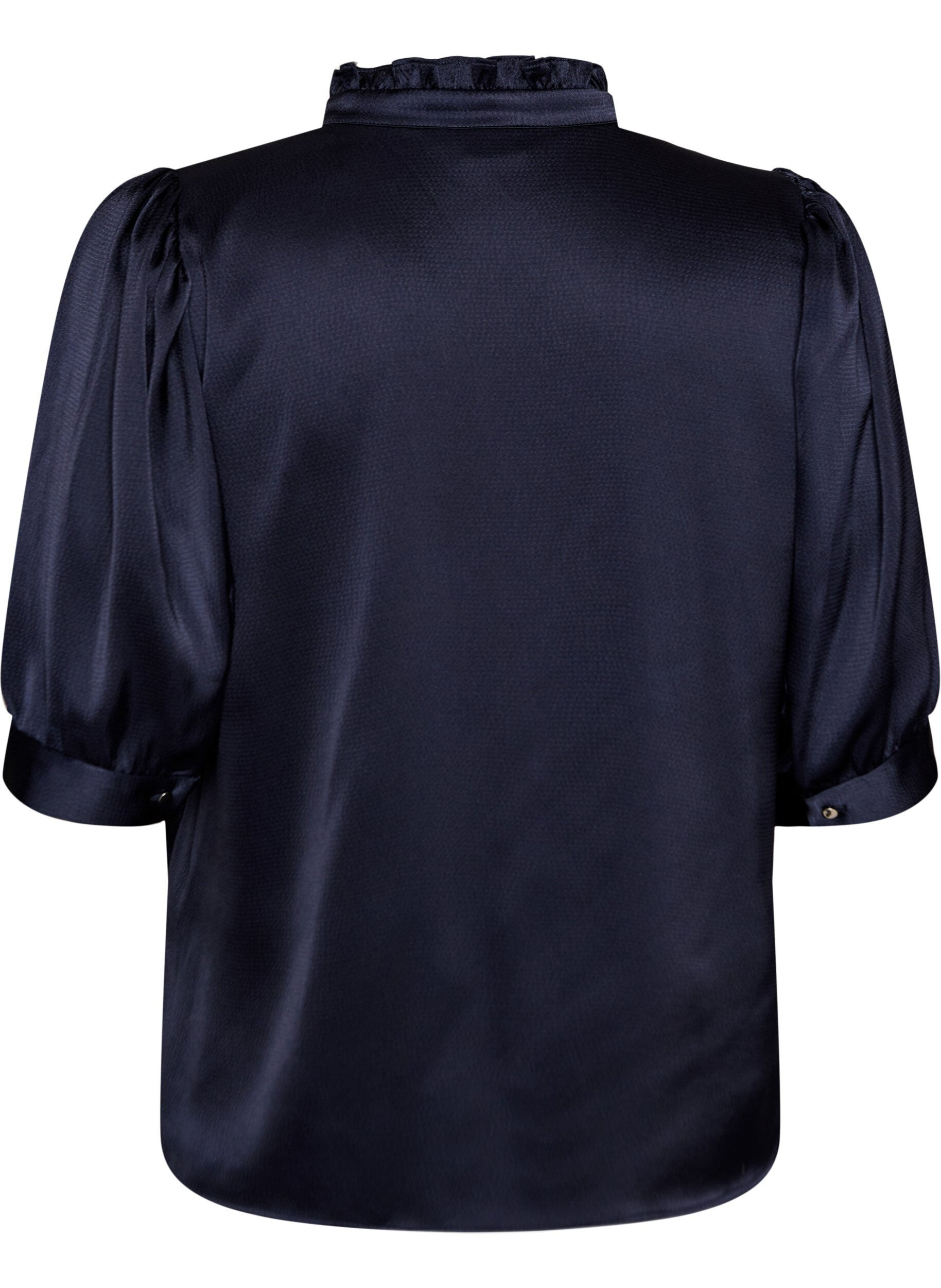 ZizziBlouse met satinlook, 1/2-mouwen en rucheskraag, Blauw, Packshot image number 1