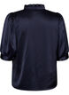 Blouse met satinlook, 1/2-mouwen en rucheskraag, Blauw, Packshot image number 1