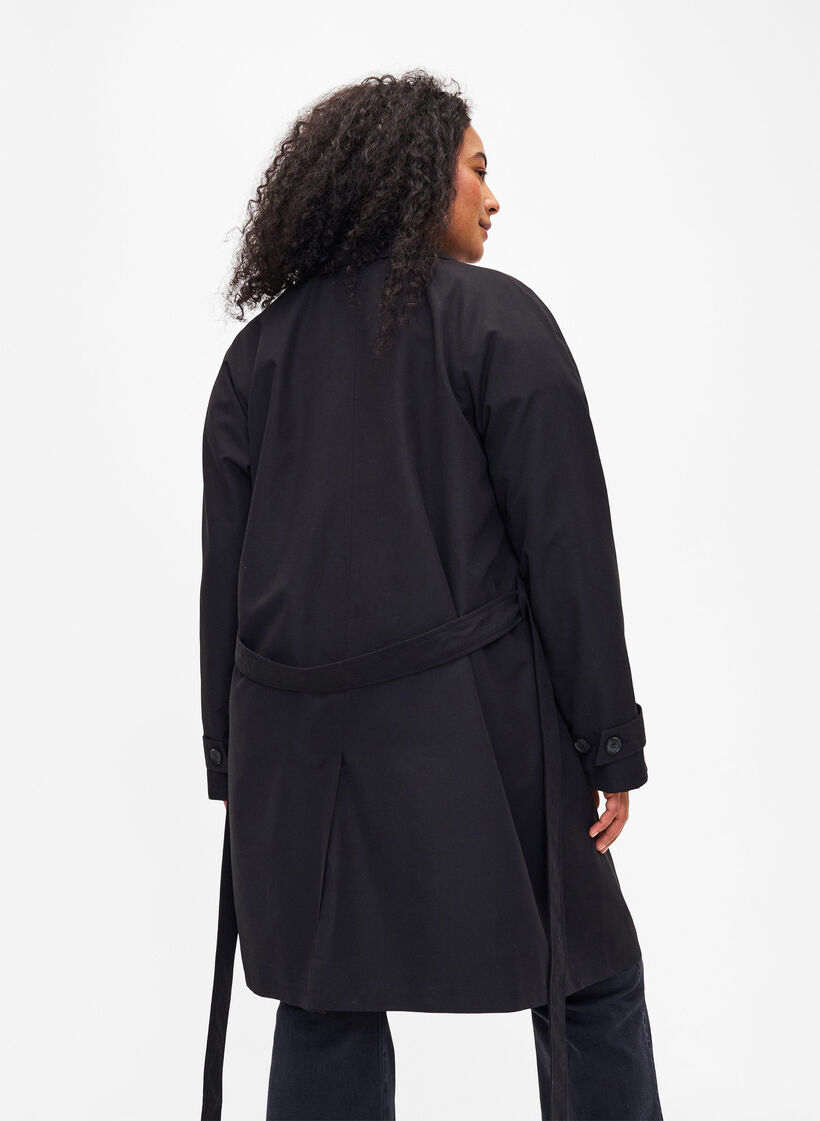 Trenchcoat met riem en split, Black, Model image number 1