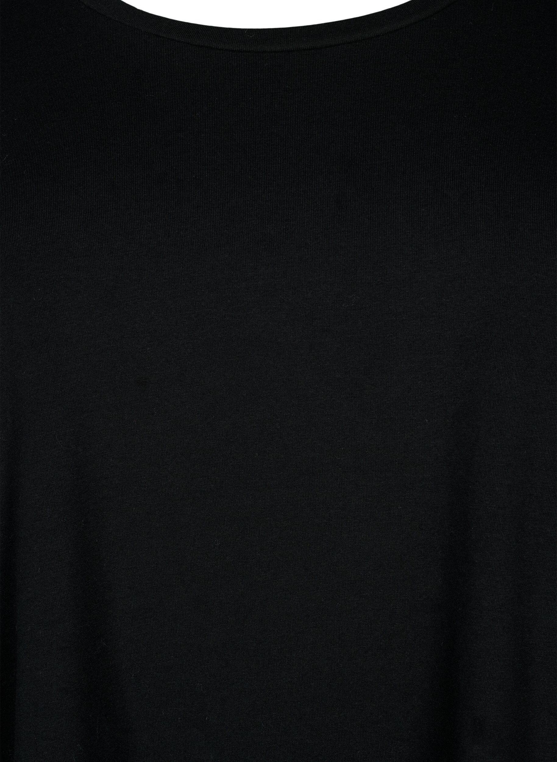ZizziBasic katoenen t-shirt met 3/4 mouwen, Zwart, Packshot image number 2