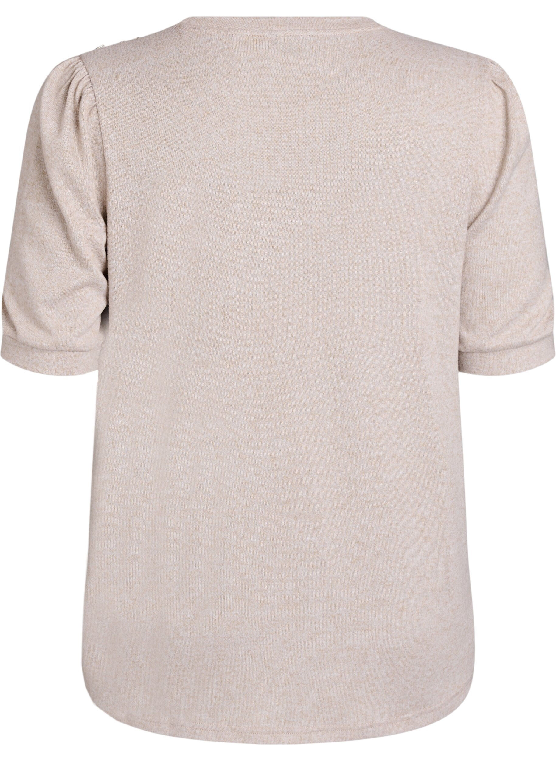 Zizzi Blouse met knoopdetail en korte pofmouwen, Beige, Packshot image number 1