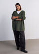 Lange ribgebreide blouse met V-hals, Groen, Model image number 1