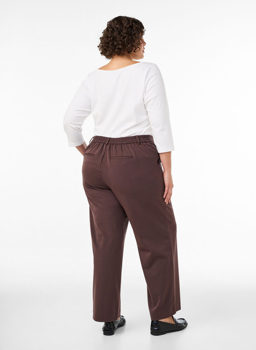 Hoogtailleerde pantalon met rechte pasvorm, Bruin, Model image number 1