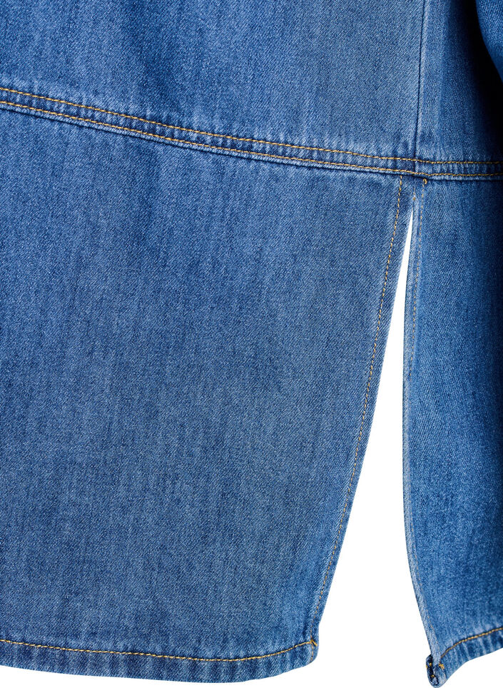Losse denimblouse met kraag en knoopsluiting, Blauw, Packshot image number 3